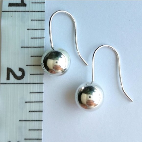 Sterling Silver bead ball drop earrings 10mm 🆕 - Picture 8 of 10